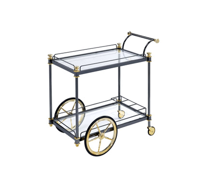 Cyrus Clear Glass & Black/Gold Finish Serving Cart - 1st Choice Furniture Direct