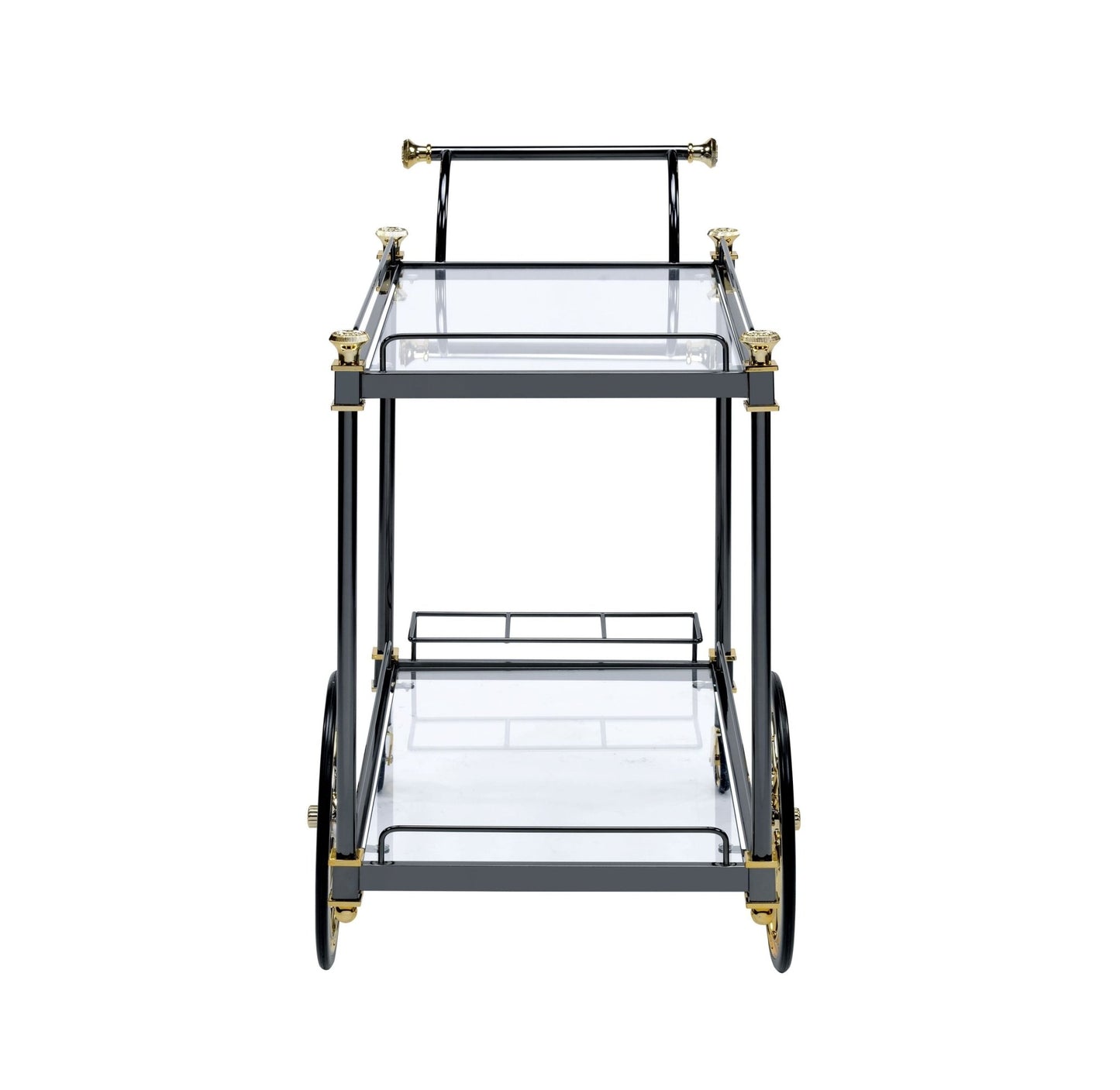 Cyrus Clear Glass & Black/Gold Finish Serving Cart - 1st Choice Furniture Direct