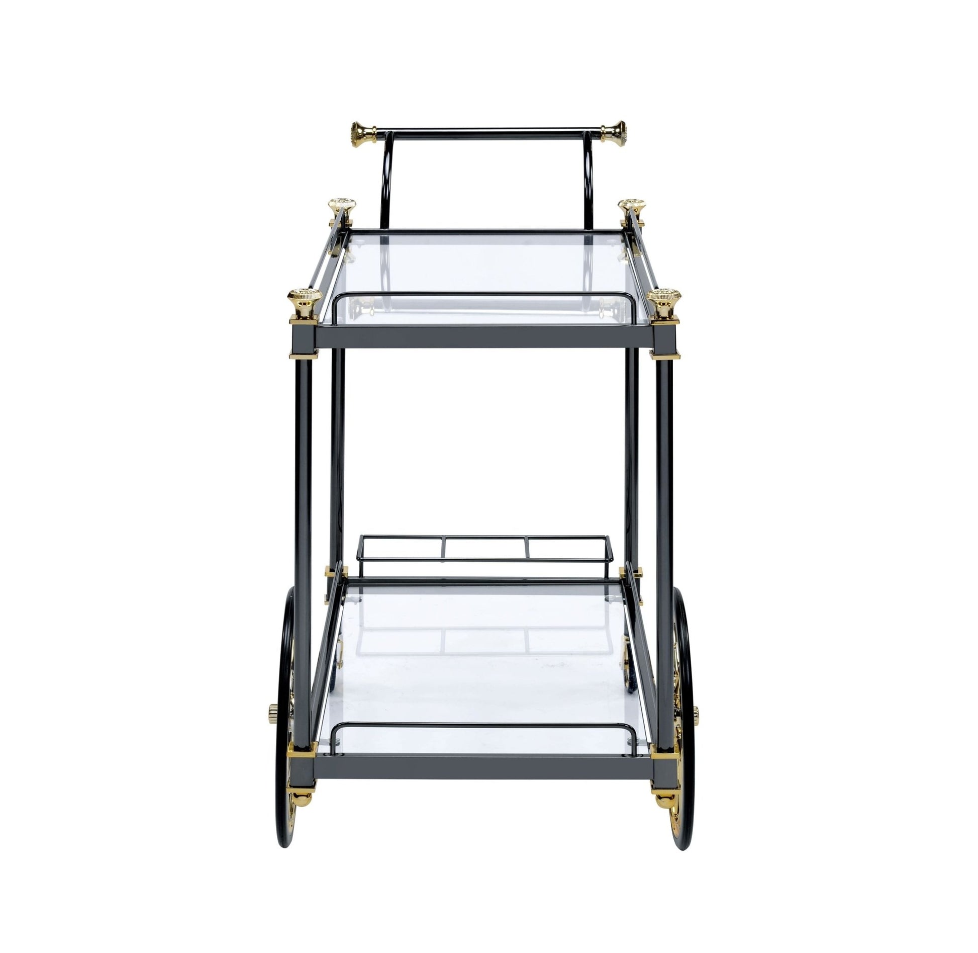 Cyrus Clear Glass & Black/Gold Finish Serving Cart - 1st Choice Furniture Direct