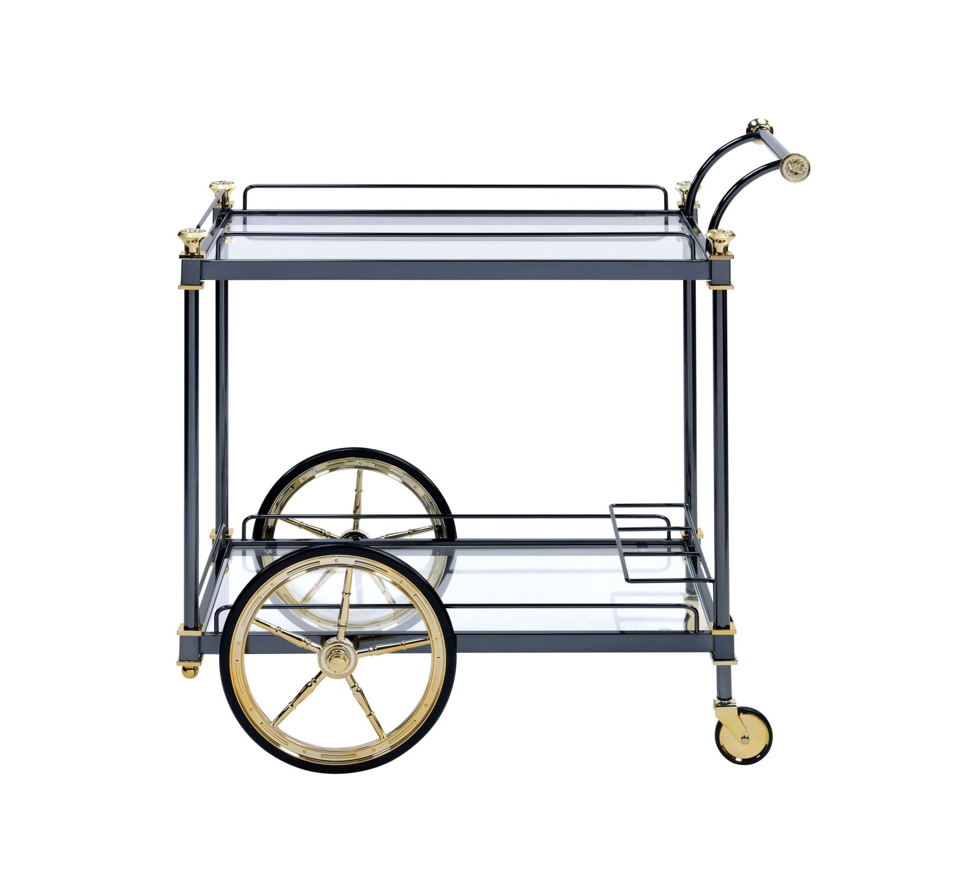 Cyrus Clear Glass & Black/Gold Finish Serving Cart - 1st Choice Furniture Direct