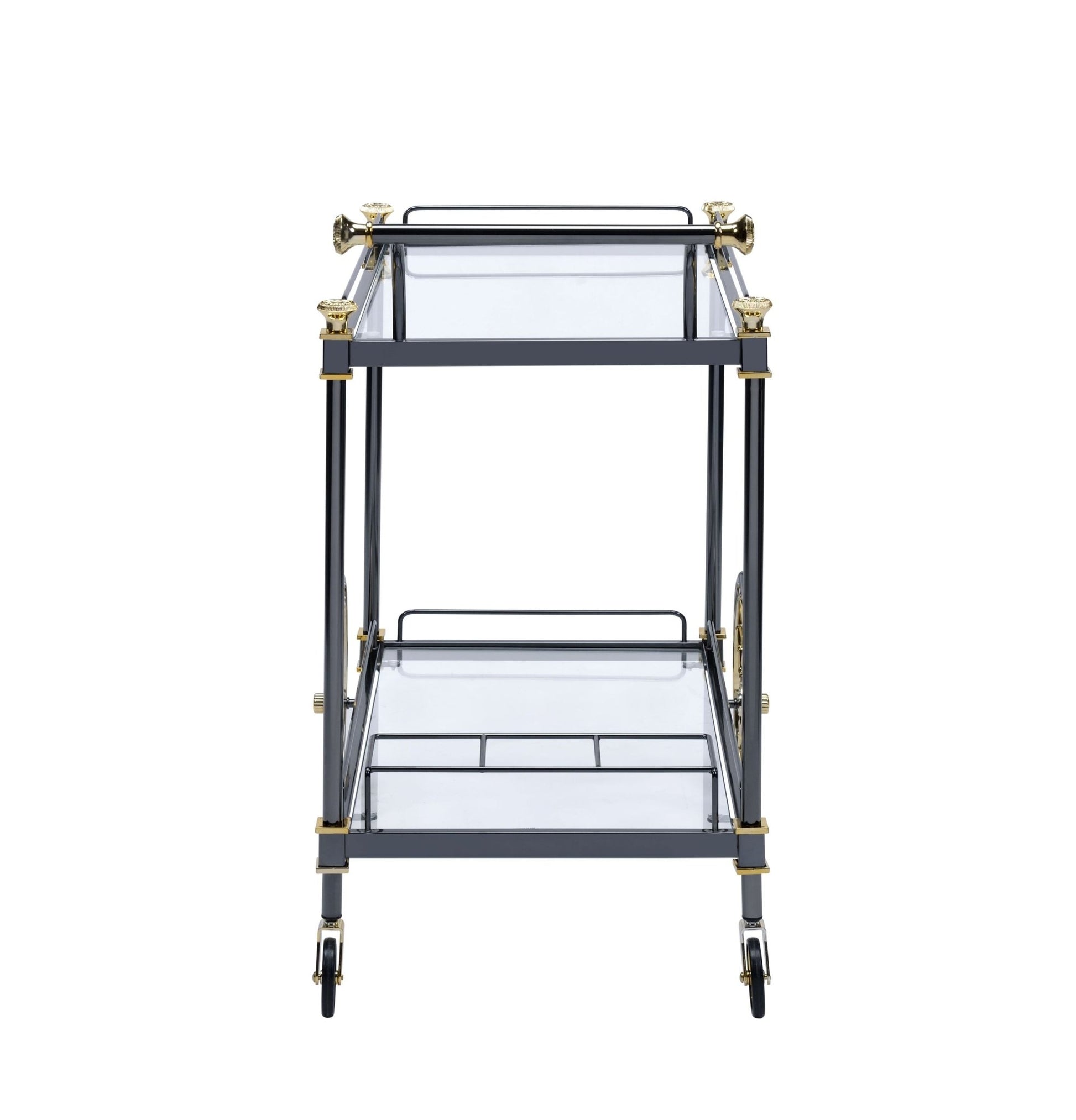 Cyrus Clear Glass & Black/Gold Finish Serving Cart - 1st Choice Furniture Direct