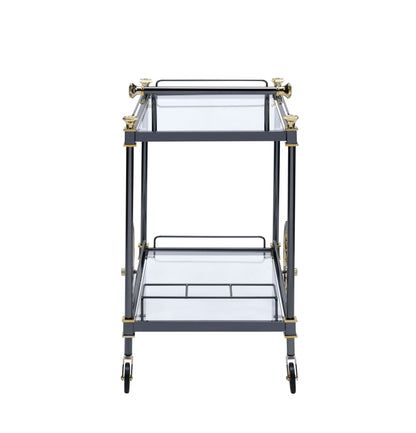 Cyrus Clear Glass & Black/Gold Finish Serving Cart - 1st Choice Furniture Direct