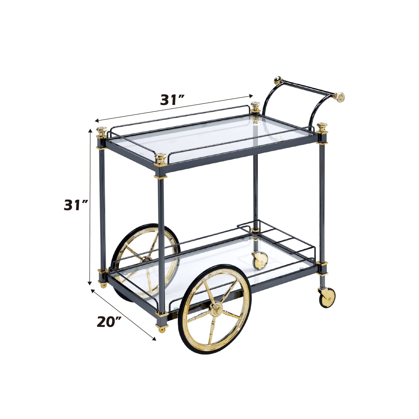 Cyrus Clear Glass & Black/Gold Finish Serving Cart - 1st Choice Furniture Direct