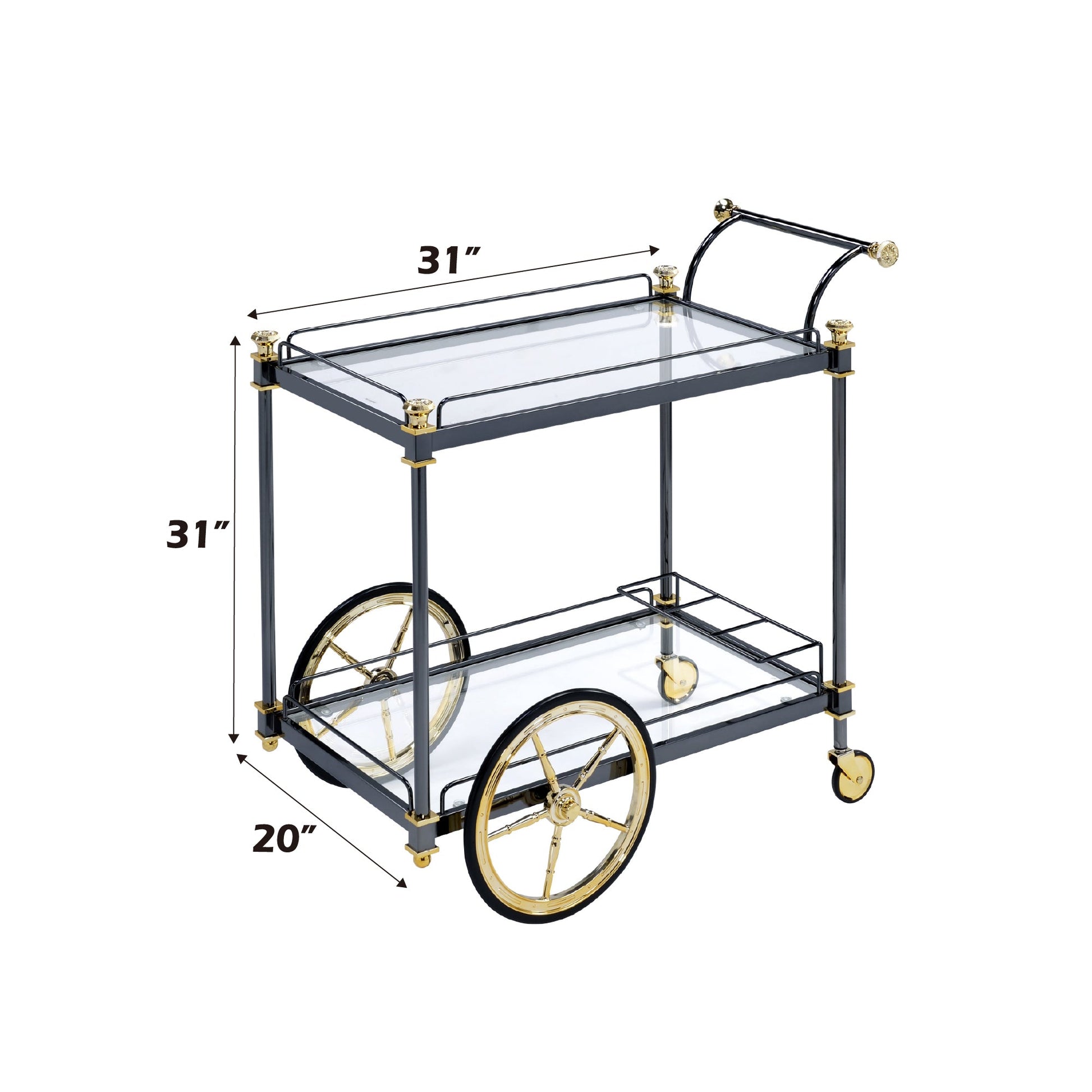 Cyrus Clear Glass & Black/Gold Finish Serving Cart - 1st Choice Furniture Direct