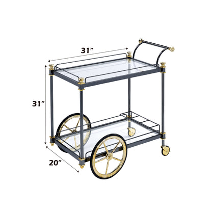 Cyrus Clear Glass & Black/Gold Finish Serving Cart - 1st Choice Furniture Direct
