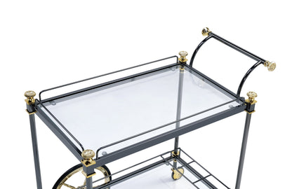 Cyrus Clear Glass & Black/Gold Finish Serving Cart - 1st Choice Furniture Direct