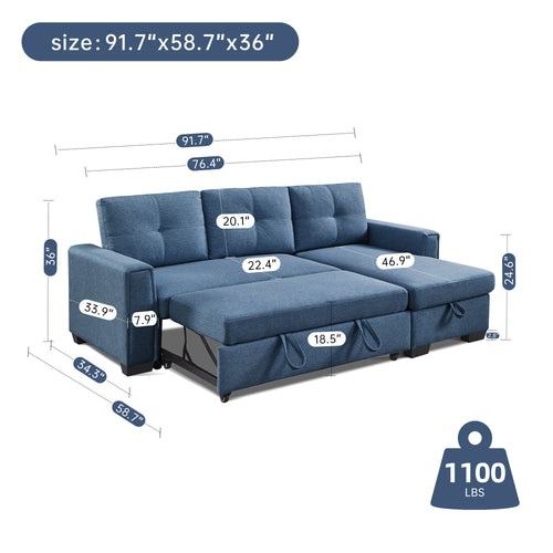1st Choice 91.7” Pull-Out Sleeper Bed L-Shape 3-Seater Modular Fabric