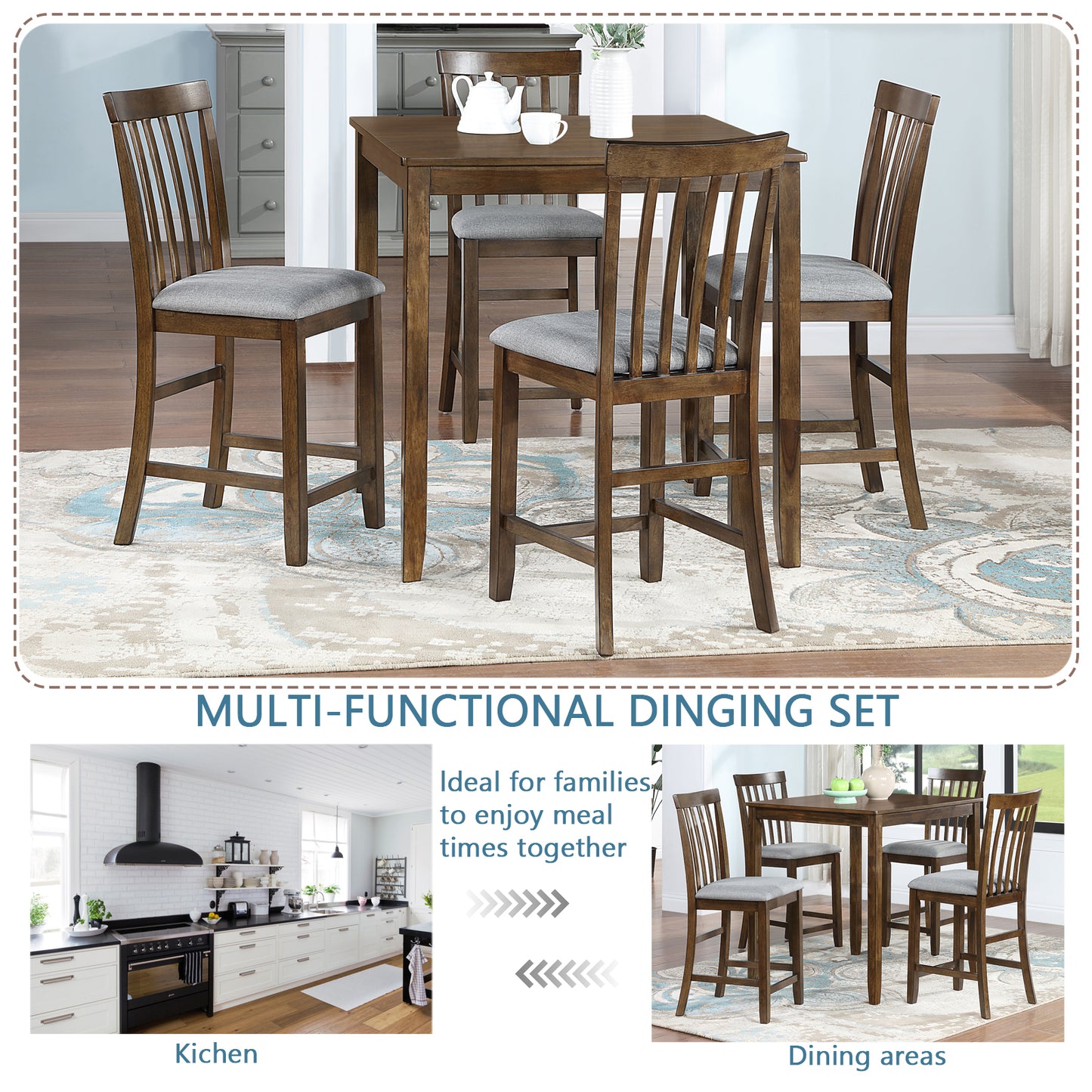 1st Choice 5 Piece Dining Table Set Wooden Dining Square Table Set for 4