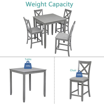 1st Choice 5 Piece Dining Wooden Square Table Set for 4 in Gray Finish