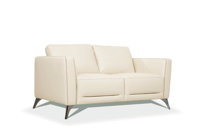Italian Cream Leather Loveseat with Chrome Legs