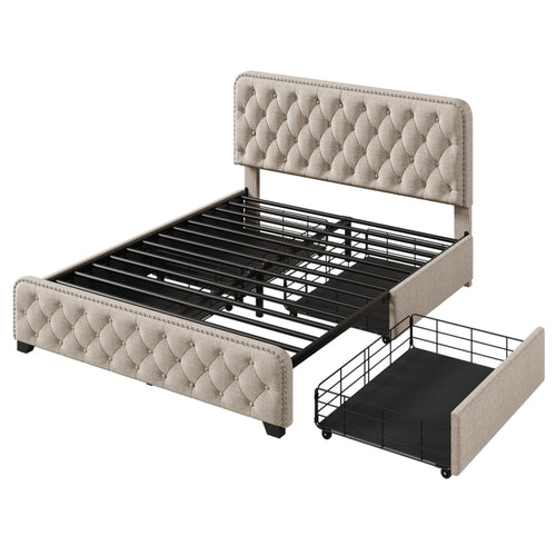 1st Choice Upholstered Platform Bed Frame with Four Drawers Button Tufted