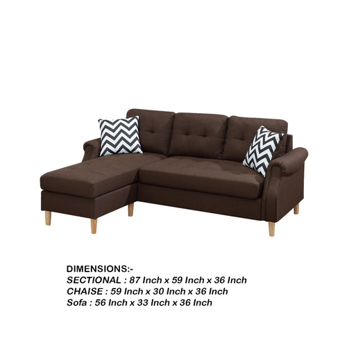 1st Choice Fabric 2Pc Sectional Sofa with Round Tapered Legs in Dark Brown