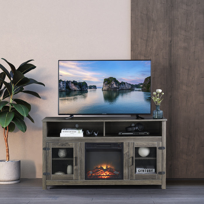 1st Choice Modern Farmhouse TV Stand with Electric Fireplace Fit up to 65" in Grey