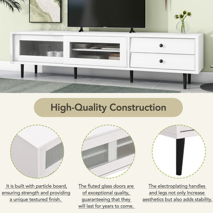1st Choice Elegant Design TV Stand with Sliding Fluted Glass Doors in White