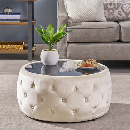 1st Choice Contemporary Beige Durable Velvet Living Room Ottoman