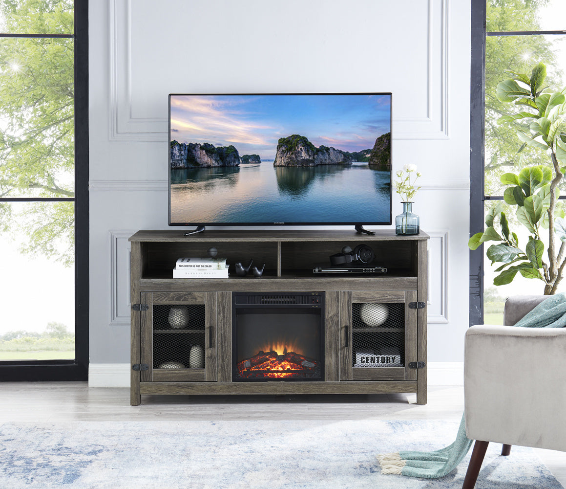 1st Choice Modern Farmhouse TV Stand with Electric Fireplace Fit up to 65" in Grey