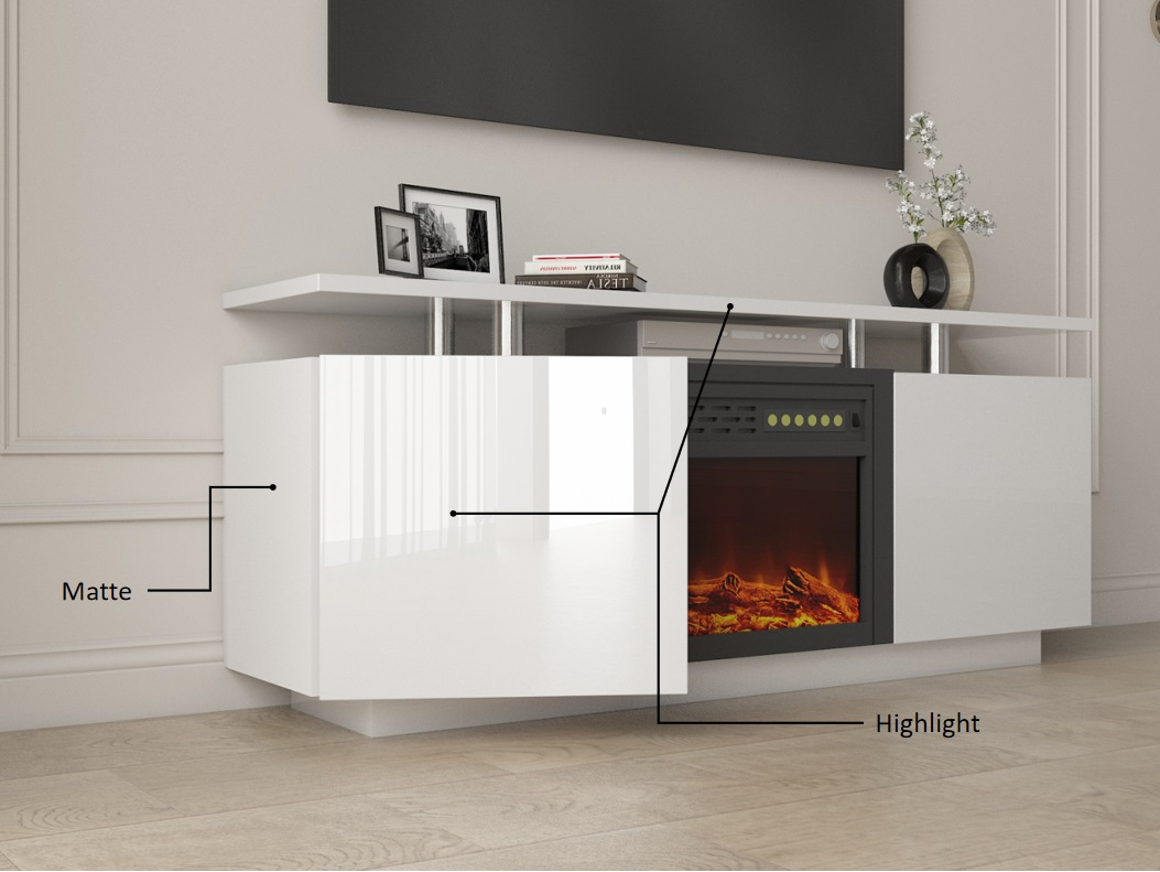 1st Choice Modern 160CM  High Gloss TV Cabinet with Fireplace in White