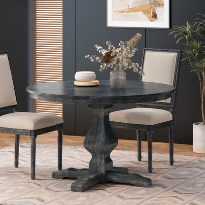 47-Inch Rustic Round Pedestal Dining Table in Charcoal Gray