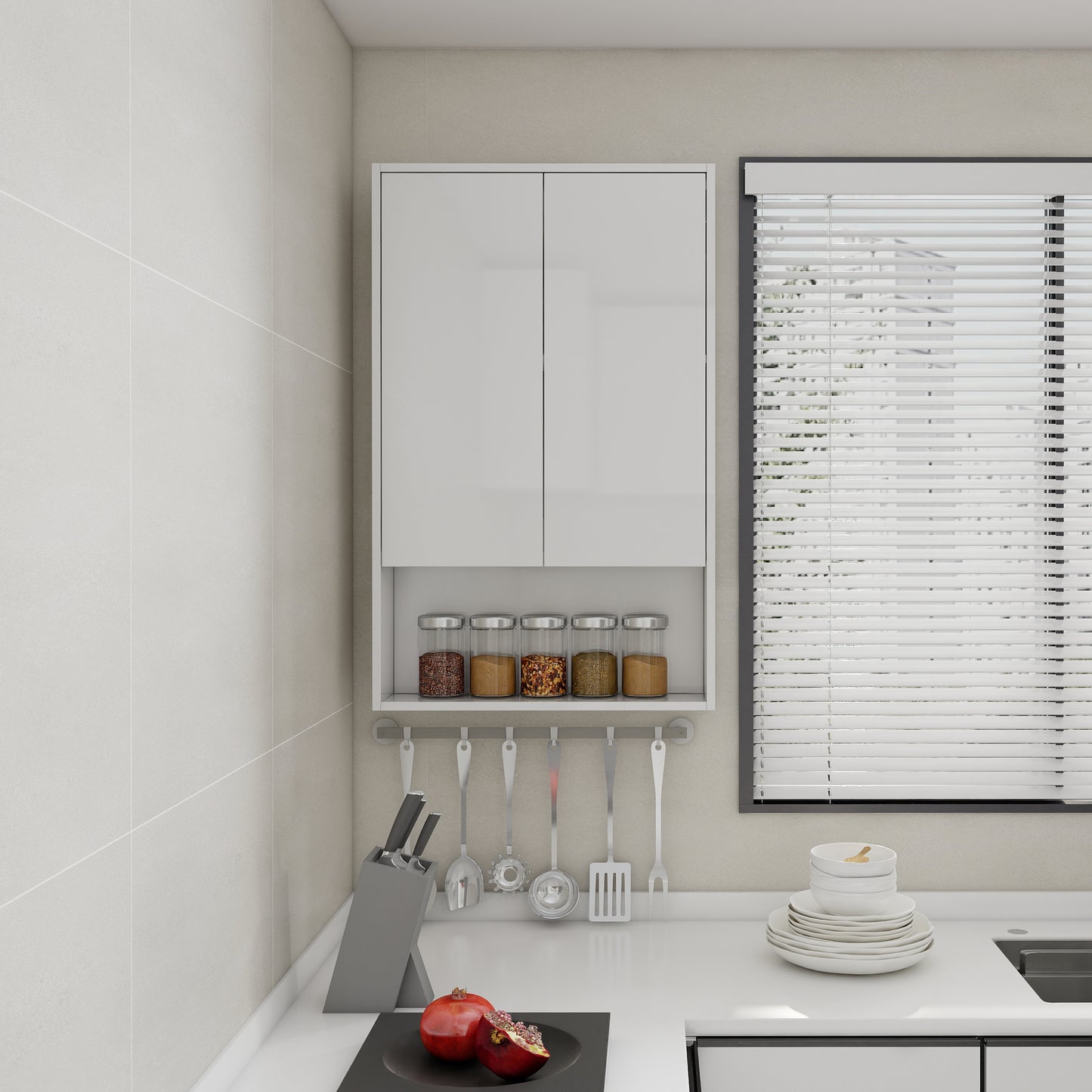 24' Bathroom Wall Cabinet, Soft Close Doors, Float Mounting Design,Glossy White,(KD-Packing)