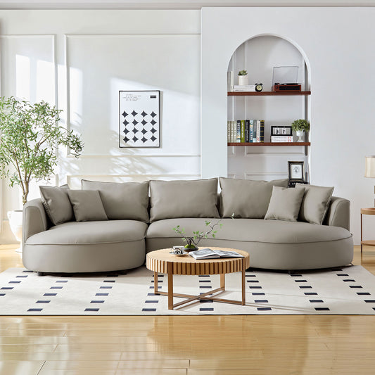 Light Gray Curved Sectional Sofa with Chaise and Pillows