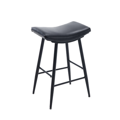 Bar Stools Set of 2 Armless Counter Low Bar Stools Without Back Modern PU Leather Stools with Metal Leg and Footrest ,Black
