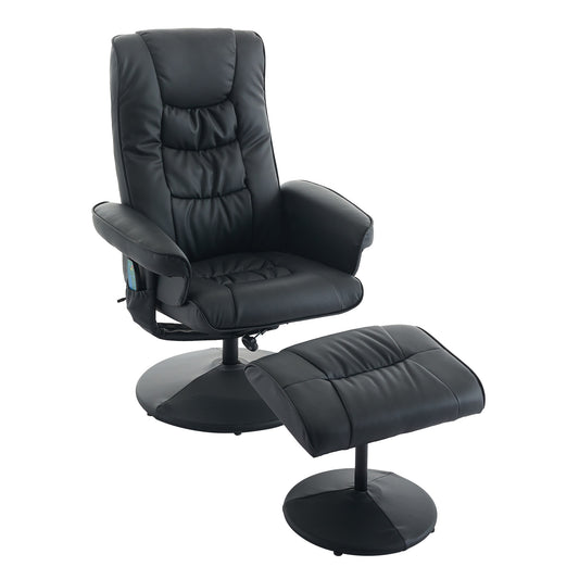 015-Recliner Chair with Ottoman - 360° Swivel Massage Lounge Chair with 5-Point Vibration & Heated Seat, 140° Adjustable PU Leather Recliner for Living Room, Home Theater or Office, Black