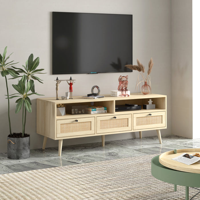 1st Choice Rattan TV Stand Console with Solid Wood Feet in Natural