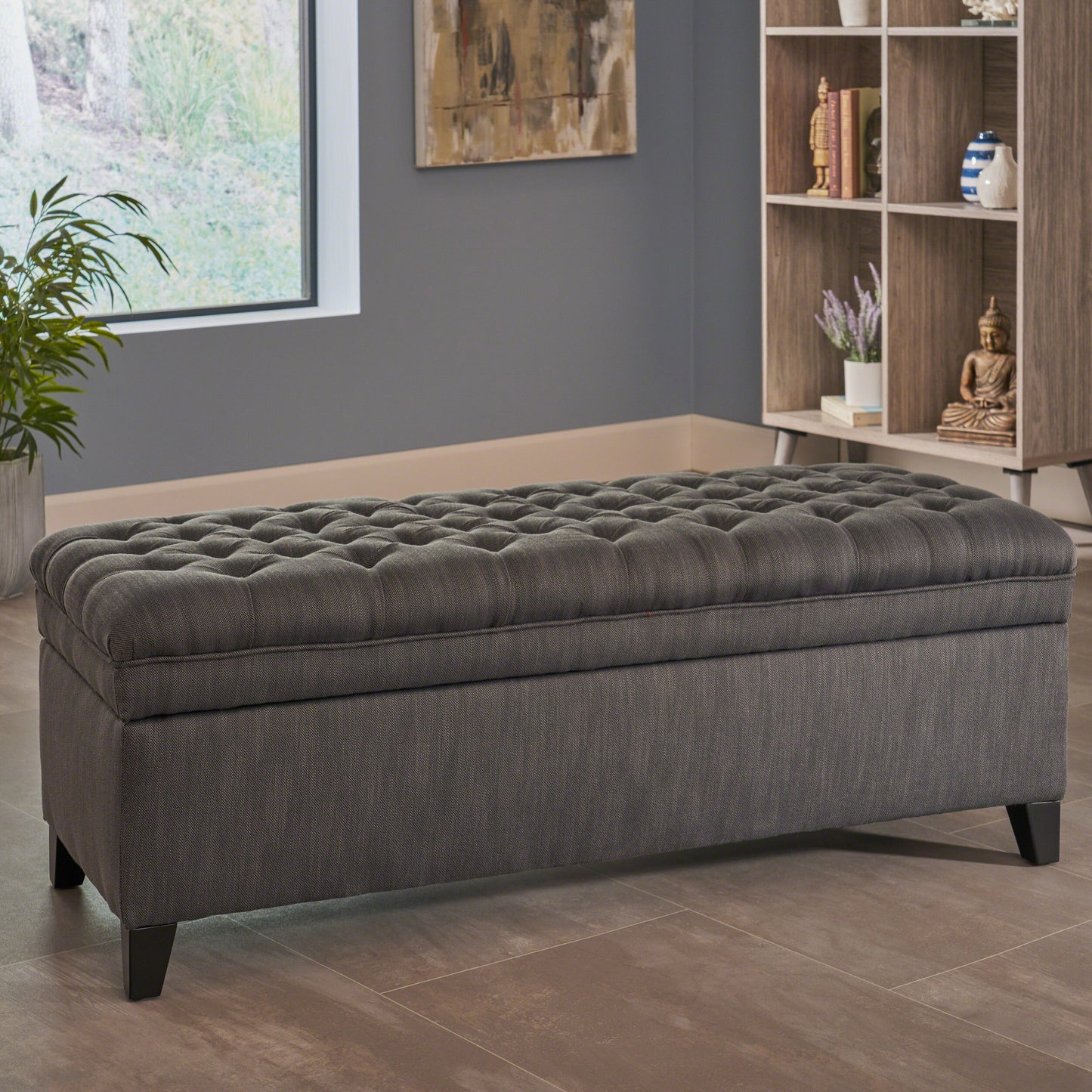 1st Choice Modern Stylish Storage Fabric Ottoman in Gray Finish