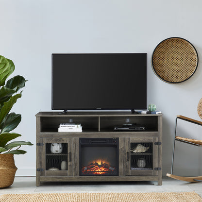 1st Choice Modern Farmhouse TV Stand with Electric Fireplace Fit up to 65" in Grey