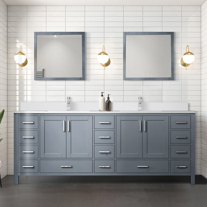 Dark Grey Double Bath Vanity 84 in. W x 22 in. D, White Quartz Top, and Faucet Set