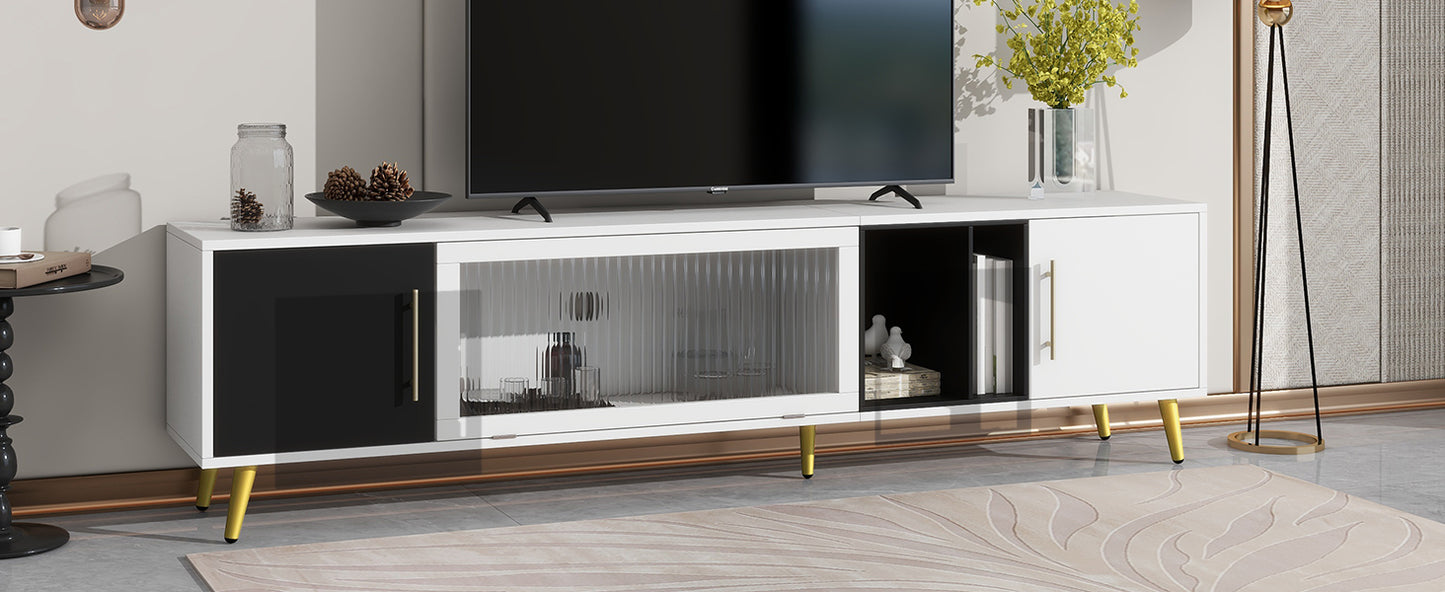 1st Choice Stylish TV Stand Two-tone Media Console with Golden Metal