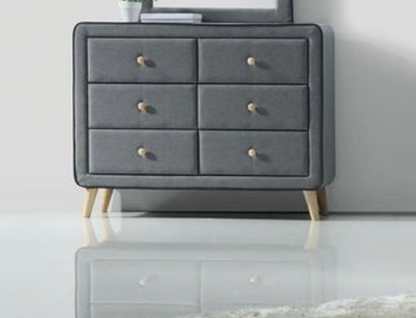Light Gray Upholstered Dresser | 6 Drawer Bedroom Storage Chest
