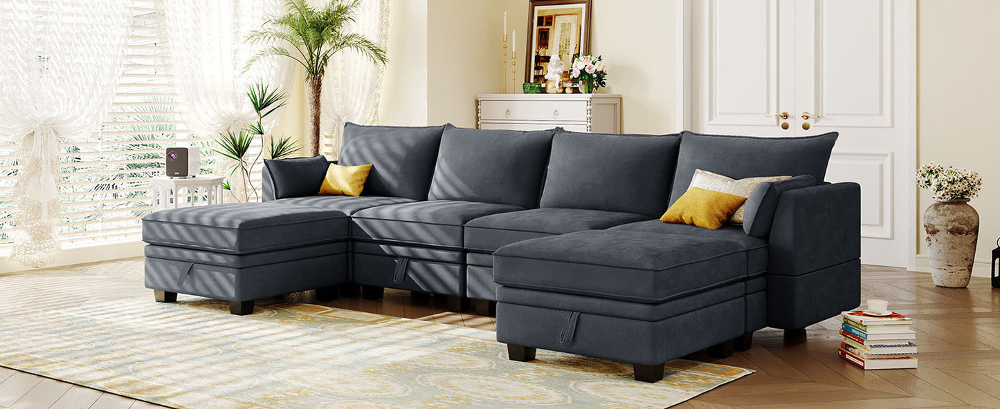 1st Choice Luxury Modern Living Room Large U-Shape Sectional Sofa in Dark Gray