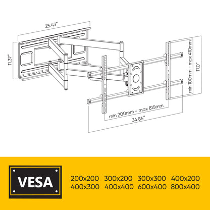 1st Choice Modern Atlantic Full Motion Extra Extension TV mount for 43-90"