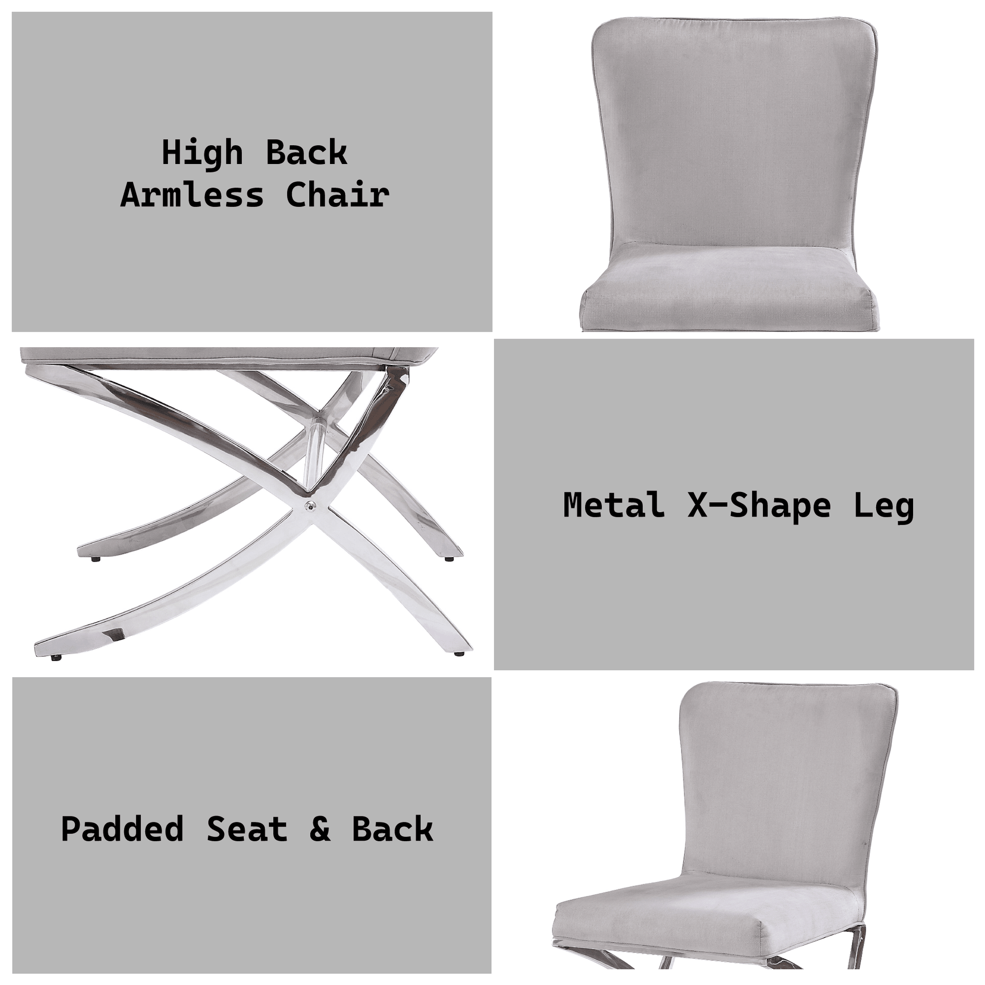 Daire Light Gray Velvet & Chrome Finish Side Chair ( Set of 2) - 1st Choice Furniture Direct