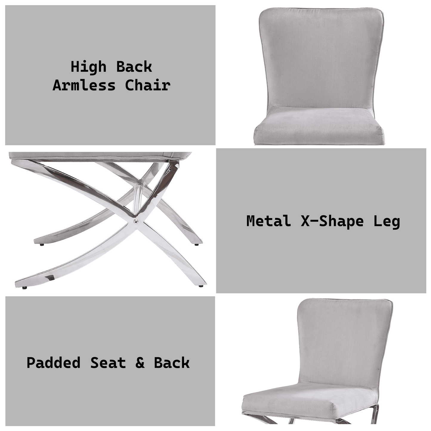 Daire Light Gray Velvet & Chrome Finish Side Chair ( Set of 2) - 1st Choice Furniture Direct
