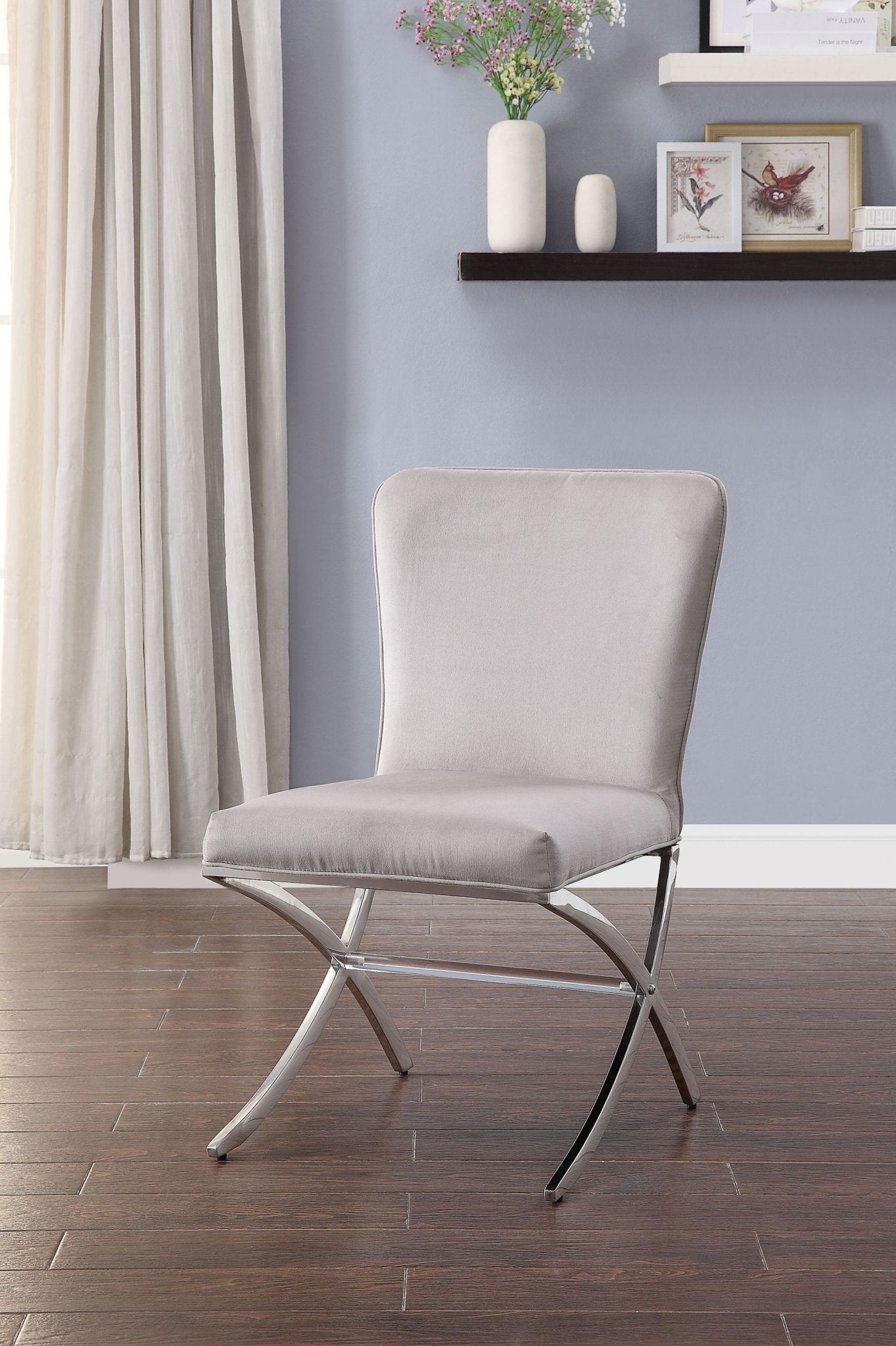 Daire Light Gray Velvet & Chrome Finish Side Chair ( Set of 2) - 1st Choice Furniture Direct