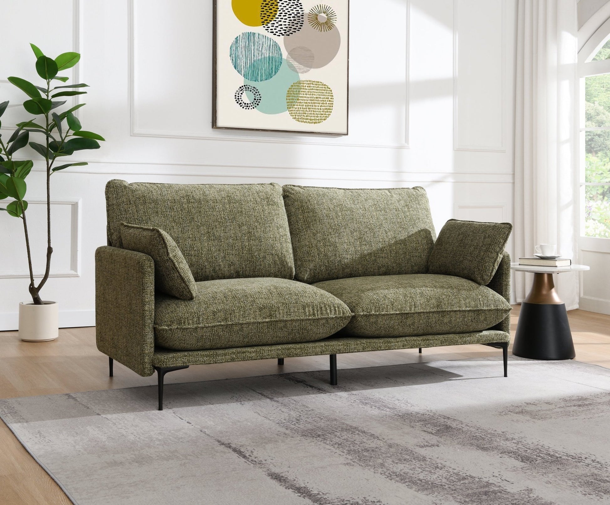 Dalton Green Fabric Sofa w/2 Pillows (Compressed Cushion) - 1st Choice Furniture Direct