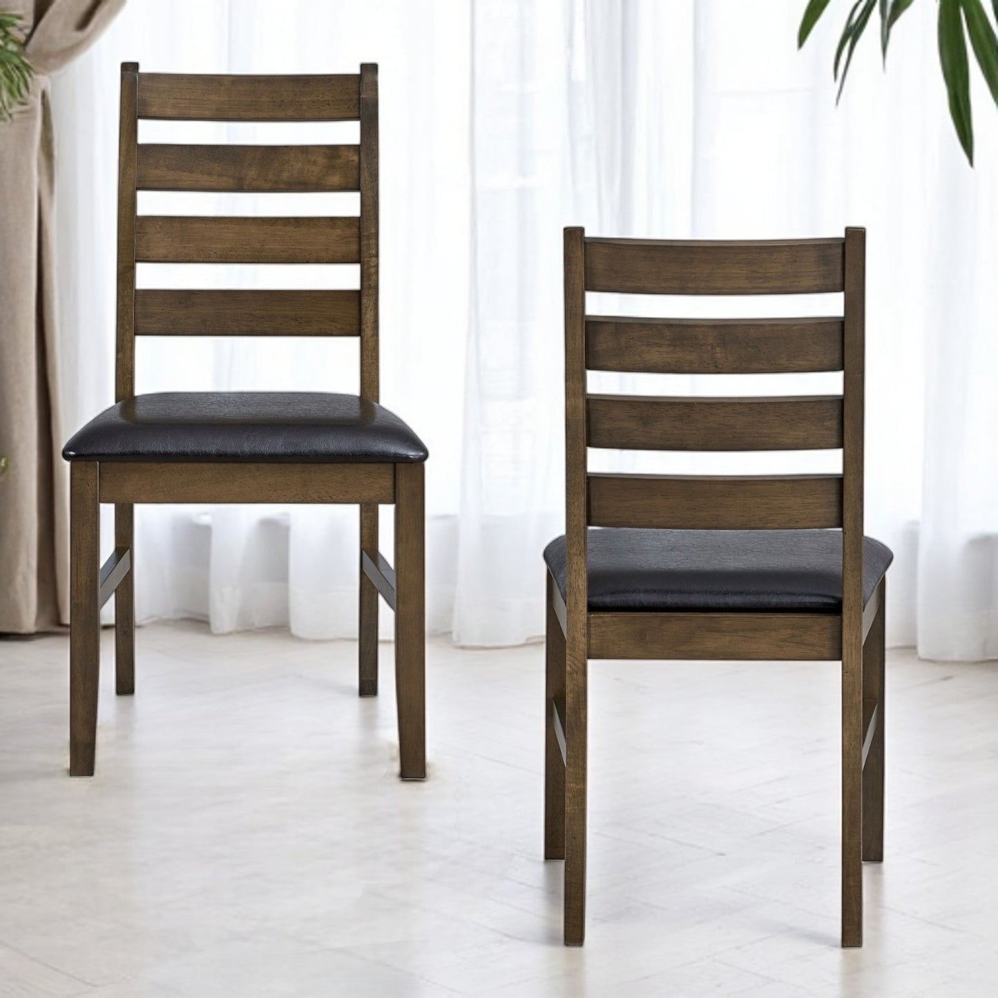 Damica Brown Synthetic Leather & Walnut Side Chair (Set of 2) - 1st Choice Furniture Direct