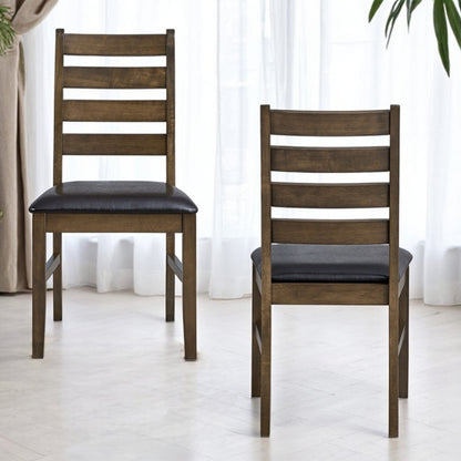 Damica Brown Synthetic Leather & Walnut Side Chair (Set of 2) - 1st Choice Furniture Direct