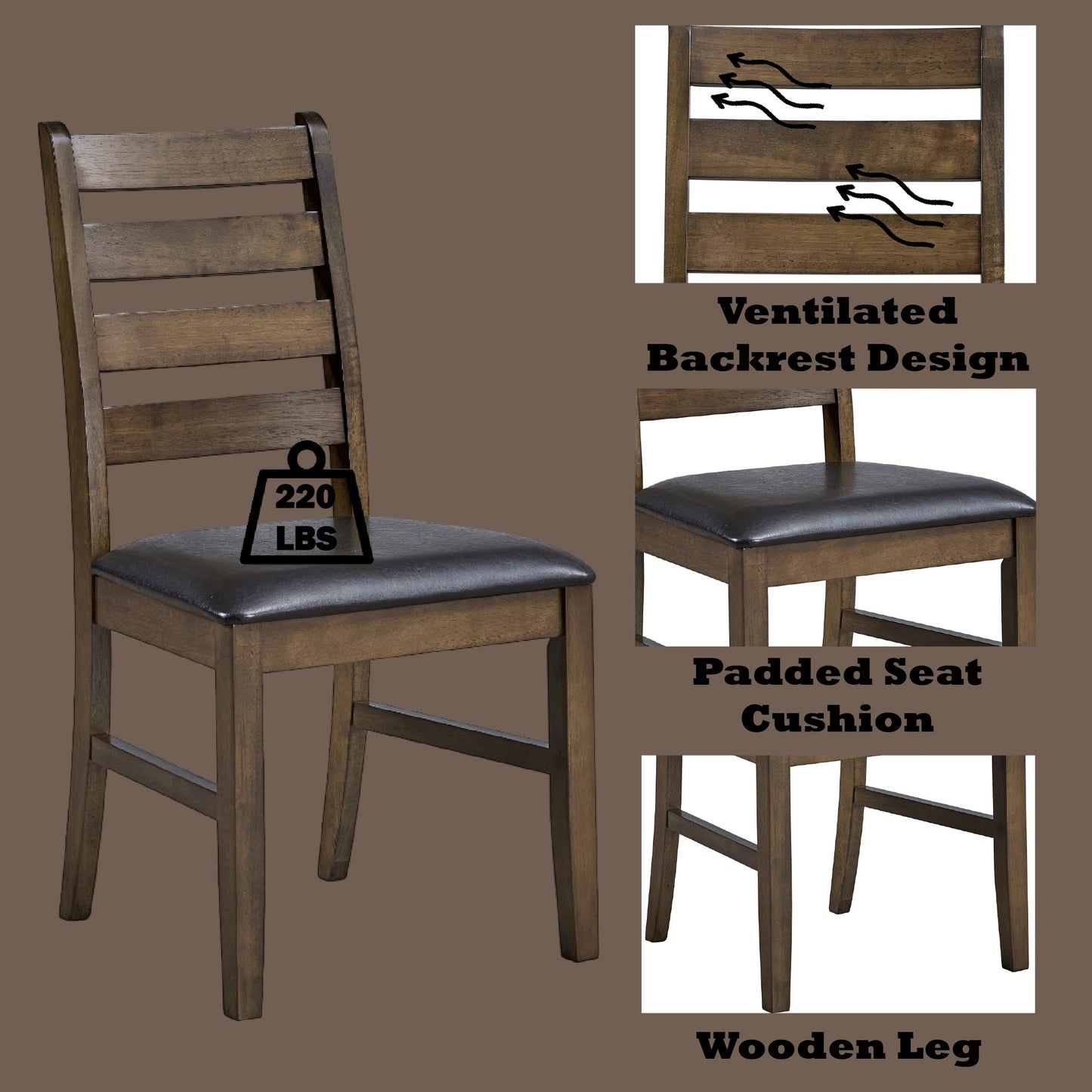 Damica Brown Synthetic Leather & Walnut Side Chair (Set of 2) - 1st Choice Furniture Direct