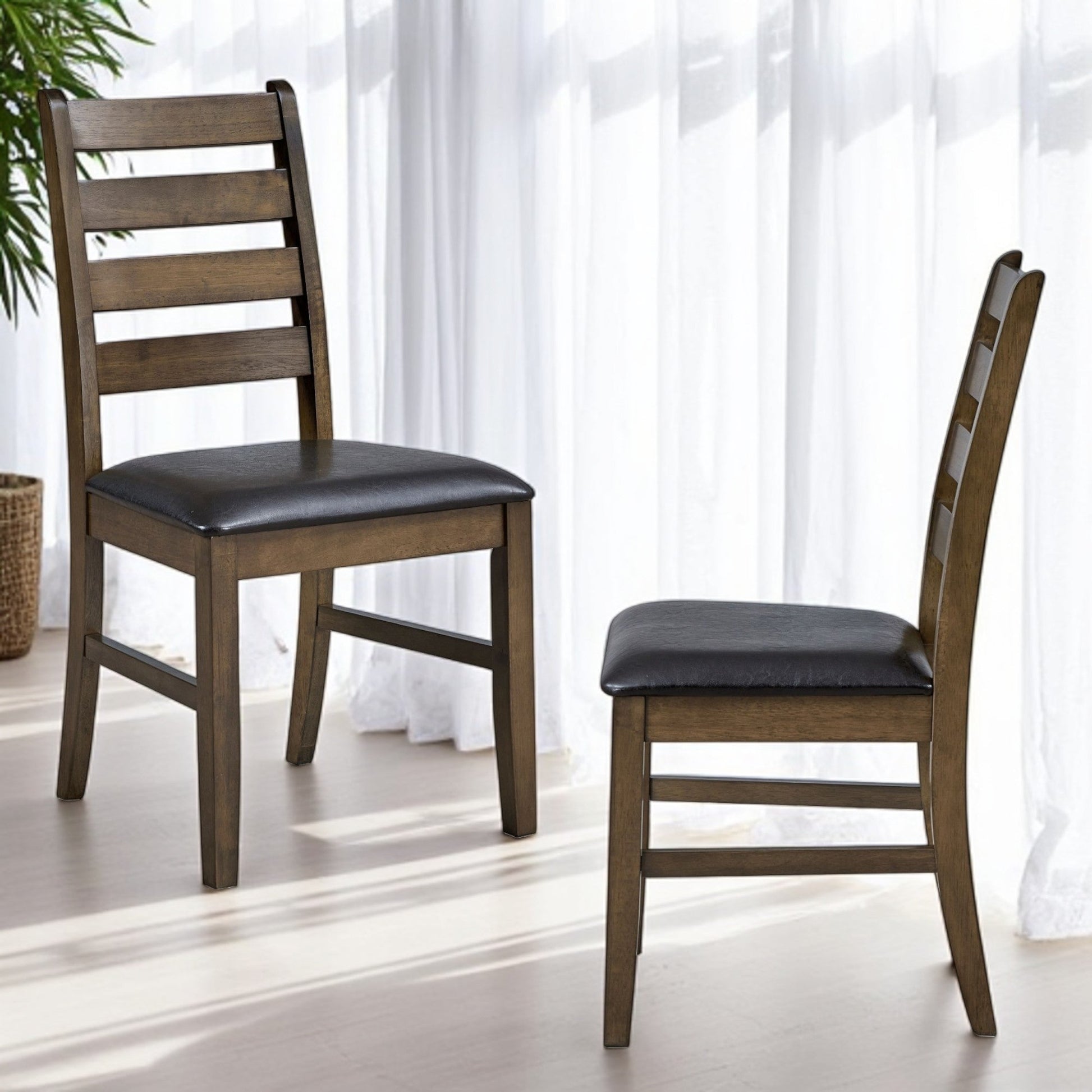 Damica Brown Synthetic Leather & Walnut Side Chair (Set of 2) - 1st Choice Furniture Direct