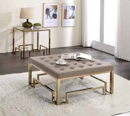 Damien Beige Fabric & Champagne Finish Cocktail Ottoman - 1st Choice Furniture Direct