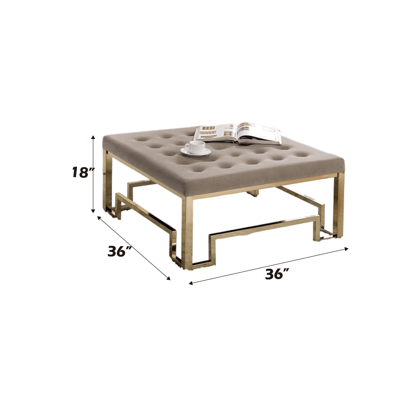 Damien Beige Fabric & Champagne Finish Cocktail Ottoman - 1st Choice Furniture Direct