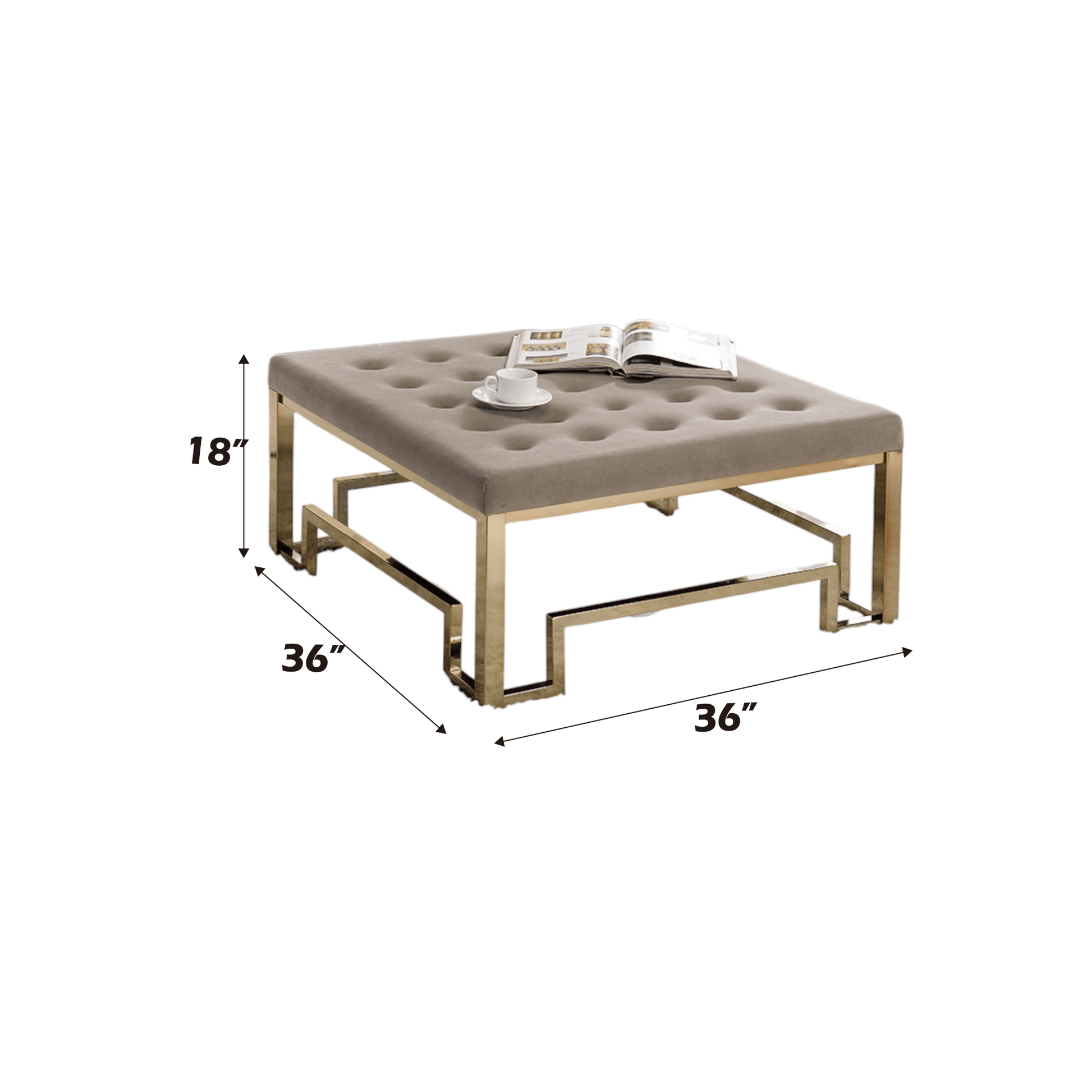 Damien Beige Fabric & Champagne Finish Cocktail Ottoman - 1st Choice Furniture Direct