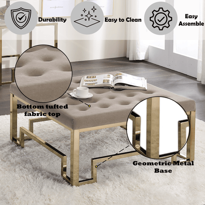 Damien Beige Fabric & Champagne Finish Cocktail Ottoman - 1st Choice Furniture Direct