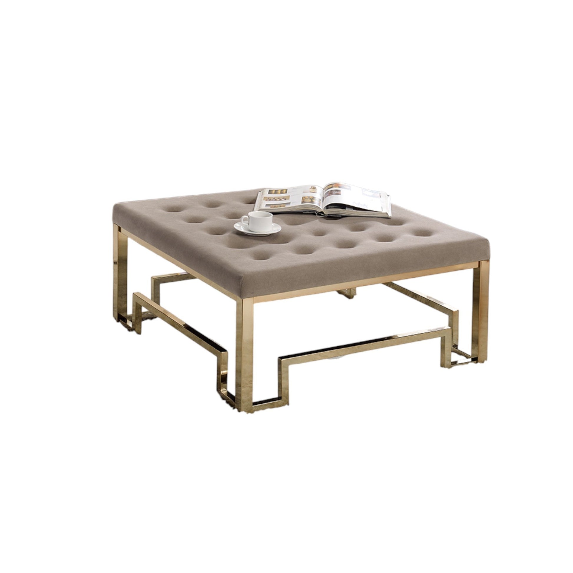 Damien Beige Fabric & Champagne Finish Cocktail Ottoman - 1st Choice Furniture Direct