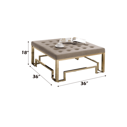 Damien Beige Fabric & Champagne Finish Cocktail Ottoman - 1st Choice Furniture Direct