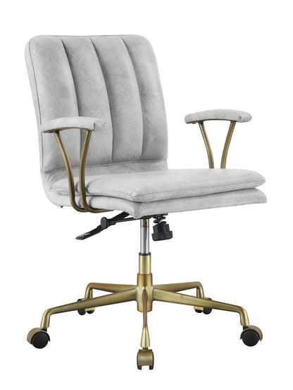 Damir Vintage White Top Grain Leather & Chrome Finish Office Chair - 1st Choice Furniture Direct