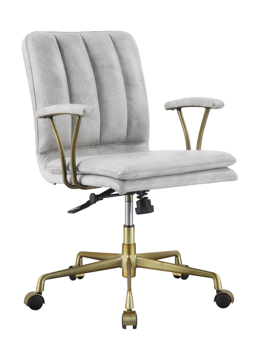 Damir Vintage White Top Grain Leather & Chrome Finish Office Chair - 1st Choice Furniture Direct